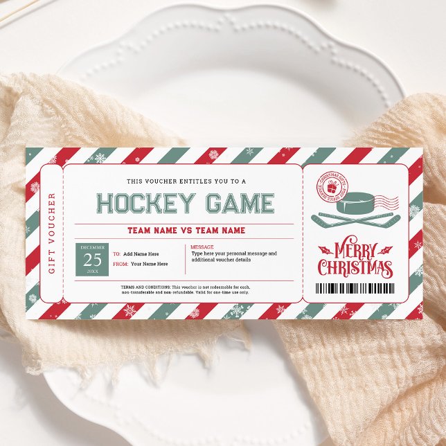 Hockey Game Christmas Gift Ticket Invitation (Creator Uploaded)