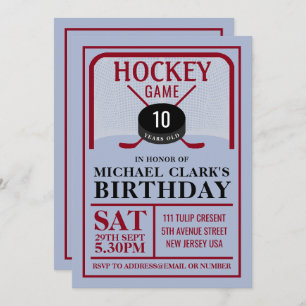 Hockey Game, Net Puck and Sticks, Birthday Party Invitation