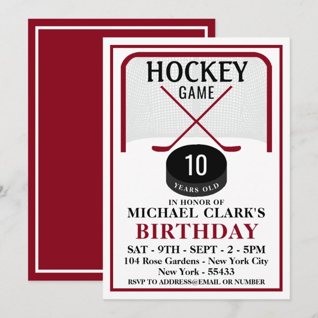 Hockey Game, Net Puck and Sticks, Birthday Party Invitation (Front/Back)