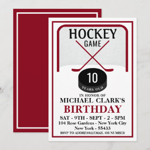 Hockey Game, Net Puck and Sticks, Birthday Party Invitation