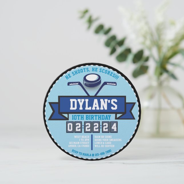 HOCKEY GAME Sports Kids Birthday Party Round Invitation (Standing Front)