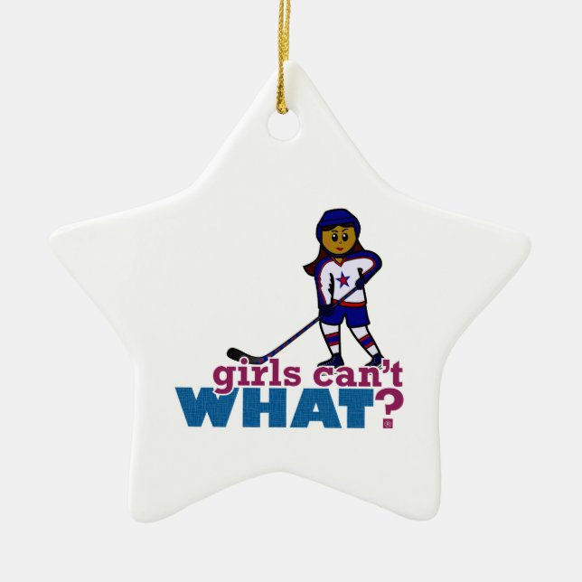 Hockey Girl Ceramic Tree Decoration (Front)