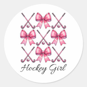 Hockey Girl Field Hockey Girl Coquette Bow  Classic Round Sticker