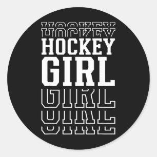 Hockey Girl Funny Layered Text Daughter Youth Kids Classic Round Sticker