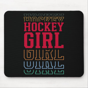 Hockey Girl Funny Layered Text Daughter Youth Kids Mouse Mat