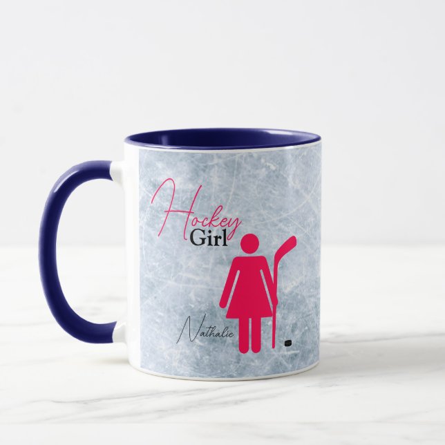 Hockey Girl Hot Pink Mug (Left)