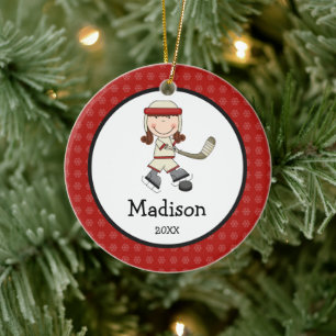 Hockey Girl Kids Personalised Christmas Ceramic Tree Decoration