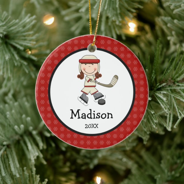 Hockey Girl Kids Personalised Christmas Ceramic Tree Decoration (Tree)