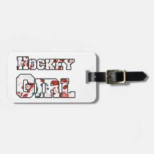 Hockey Girl Red Blue Floral Luggage Tag
