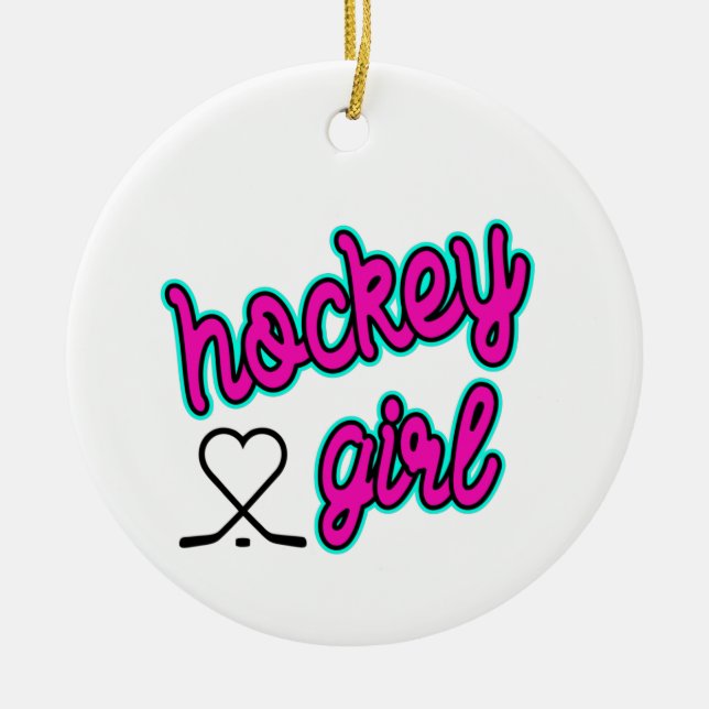 Hockey Girl Script Heart Ceramic Tree Decoration (Front)