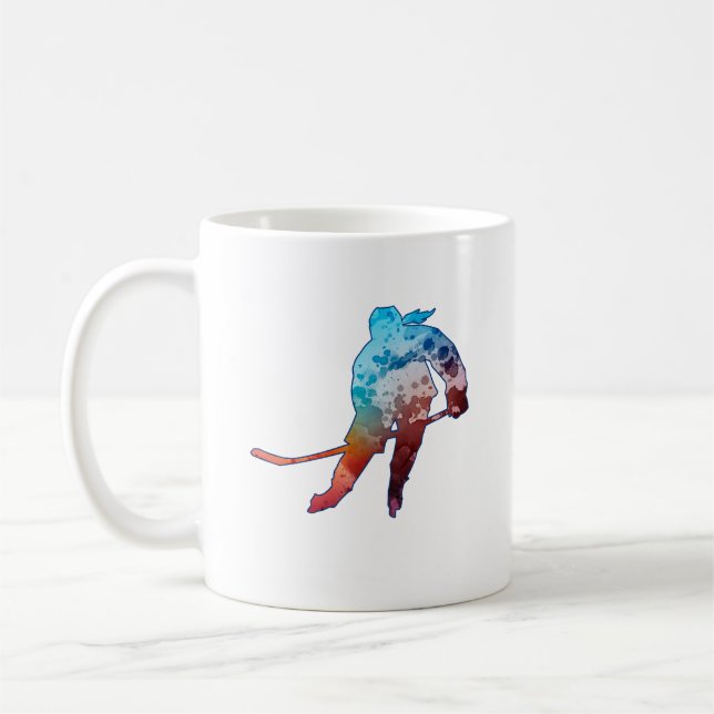 Hockey Girl Skater Silhouette Watercolor Coffee Mug (Left)
