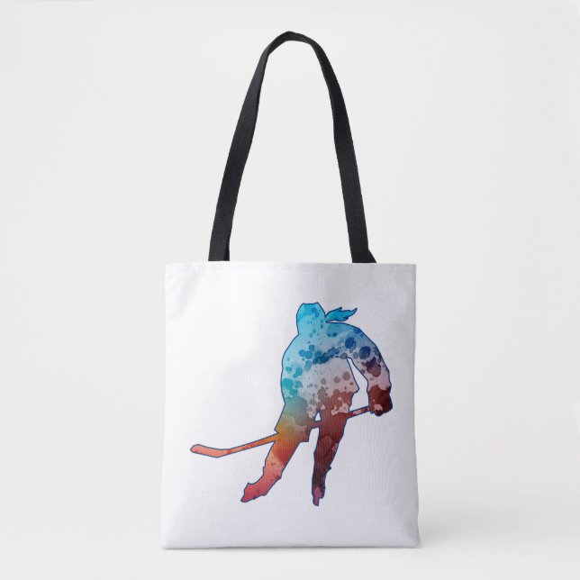 Hockey Girl Skater Silhouette Watercolor Tote Bag (Front)