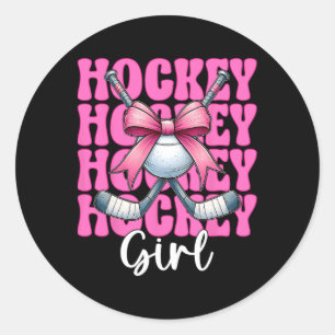 Hockey Girl Street Hockey Girl Coquette Bow _1 Classic Round Sticker
