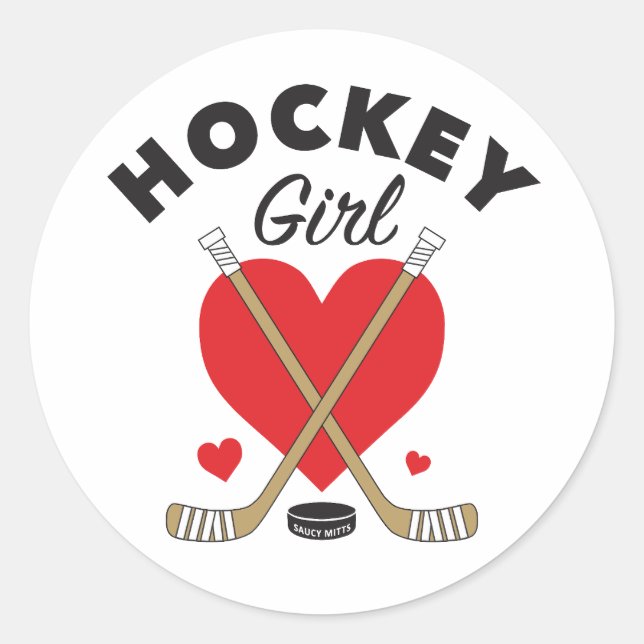Hockey Girl Women's Girls Love Heart Hockey Sticks Classic Round Sticker (Front)