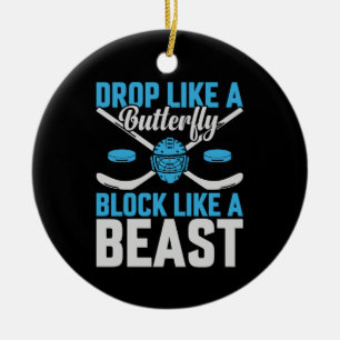 Hockey Goal Block Like a Beast Ceramic Tree Decoration