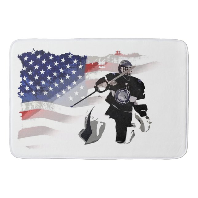Hockey Goalie and US Flag  Bath Mat (Front)