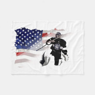 Hockey Goalie and US Flag  Fleece Blanket