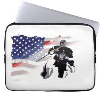 Hockey Goalie and US Flag  Laptop Sleeve