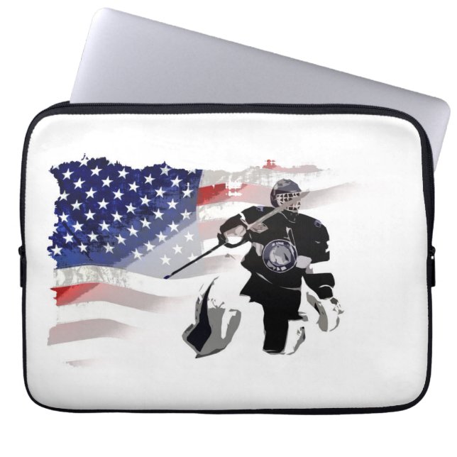 Hockey Goalie and US Flag  Laptop Sleeve (Front)