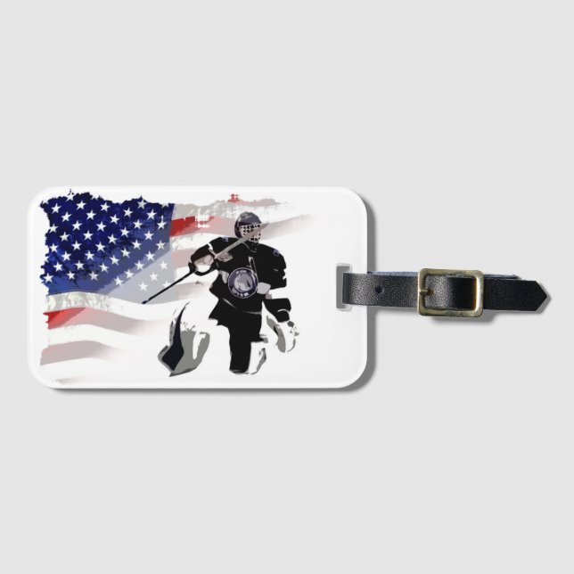 Hockey Goalie and US Flag   Luggage Tag (Front Horizontal)