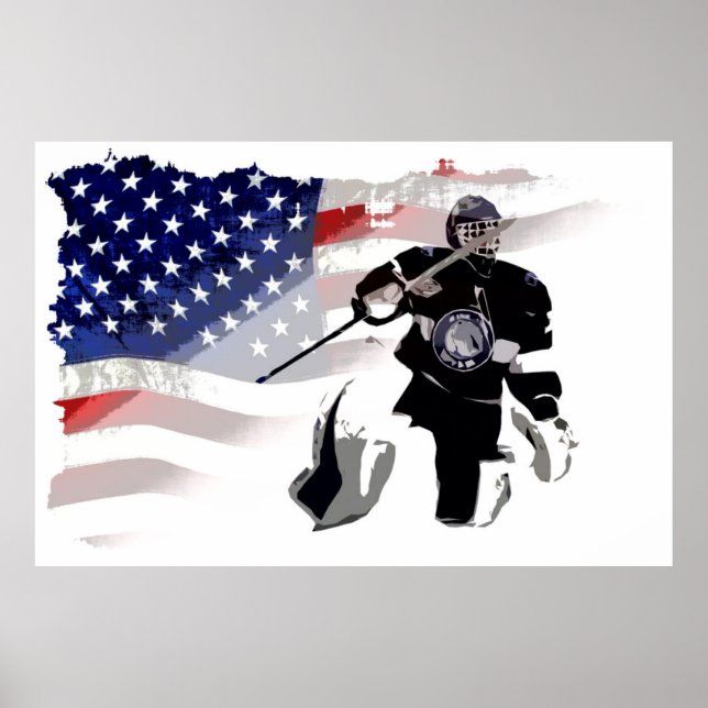 Hockey Goalie and US Flag  Poster (Front)
