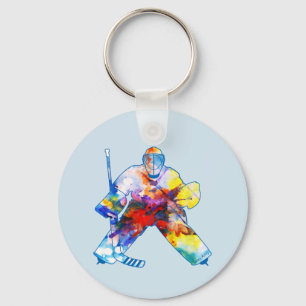 Hockey Goalie Bring It Watercolor Water Colour Key Ring