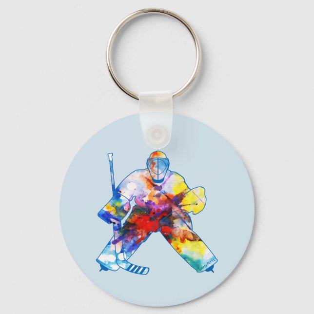 Hockey Goalie Bring It Watercolor Water Colour Key Ring (Front)