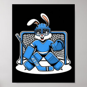 Hockey Goalie Bunny Blue Net Pads Stick Helmet Poster