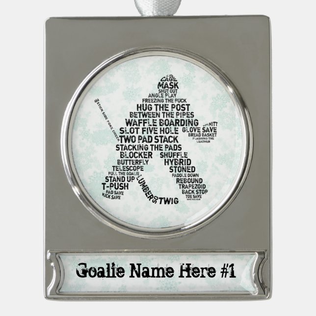 Hockey Goalie Calligram Custom Christmas Ornament (Front)