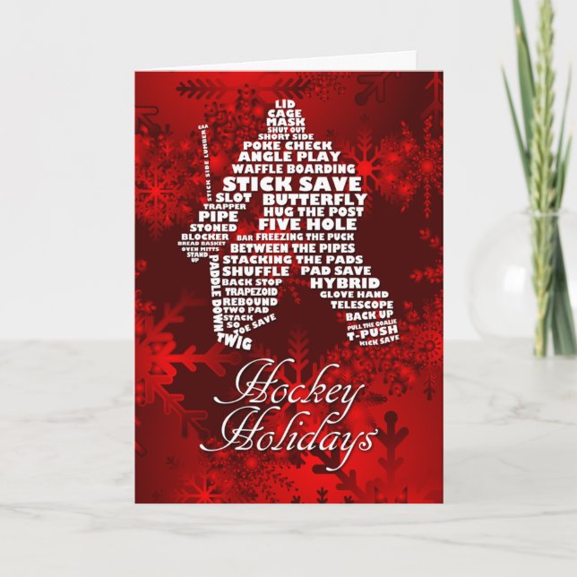 Hockey Goalie Calligram Word Art Christmas Card (Front)