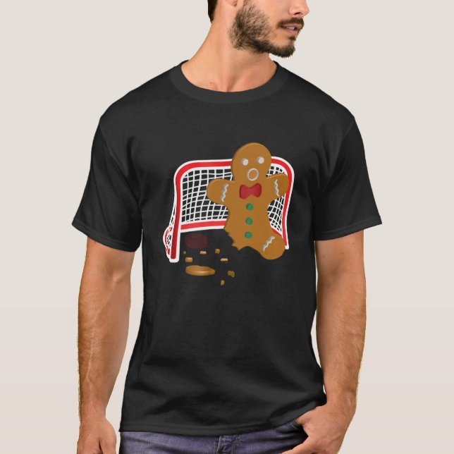 Hockey Goalie Funny Christmas Gingerbread Man Goal T-Shirt (Front)