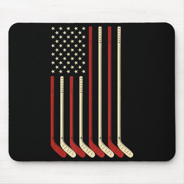 Hockey Goalie Gift USA Flag Hockey Stick Ice Hocke Mouse Mat (Front)
