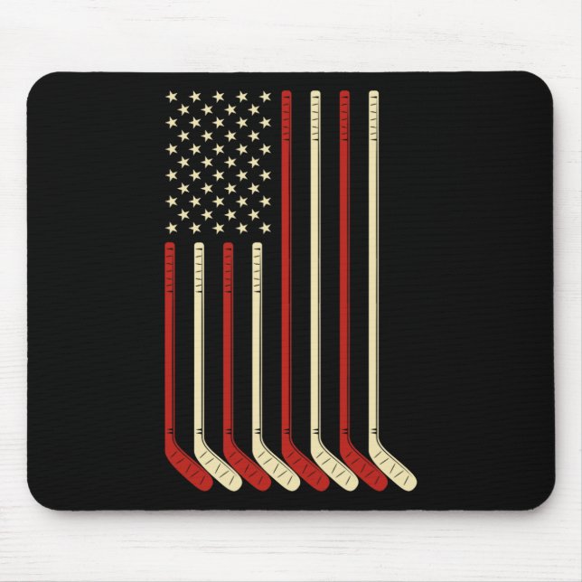 Hockey Goalie Gift Usa Flag Hockey Stick Ice Hocke Mouse Mat (Front)