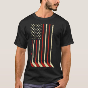 Hockey Goalie Gift USA Flag Hockey Stick Ice Hocke T-Shirt
