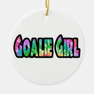 Hockey Goalie Girl Tie Dye Ceramic Tree Decoration