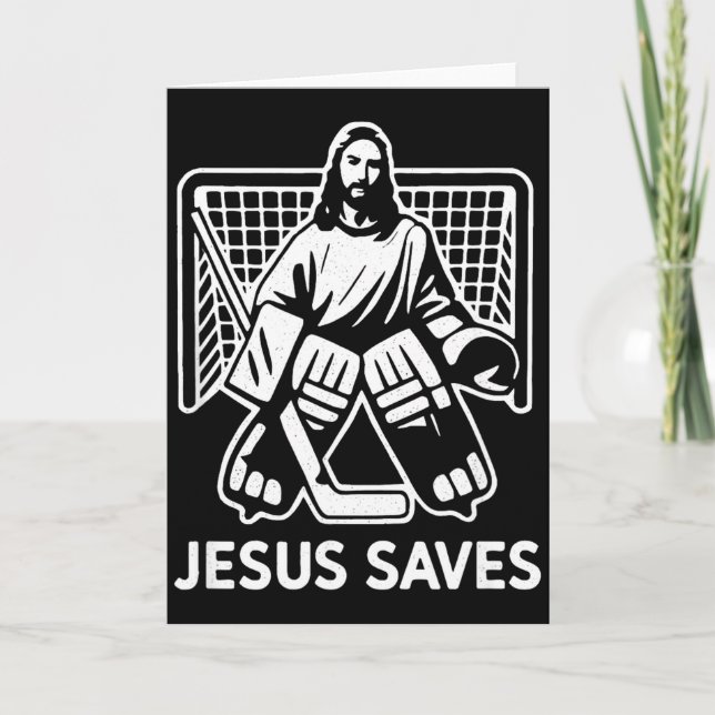 Hockey Goalie Goalkeeper Jesus Saves Christian Hoc Card (Front)