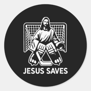 Hockey Goalie Goalkeeper Jesus Saves Christian Hoc Classic Round Sticker