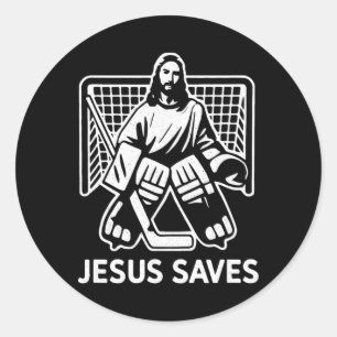 Hockey Goalie Goalkeeper Jesus Saves Christian Hoc Classic Round Sticker