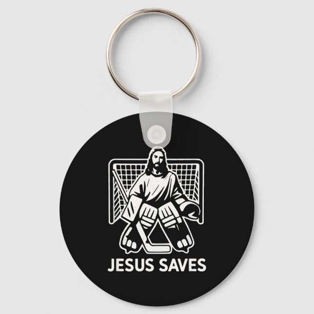 Hockey Goalie Goalkeeper Jesus Saves Christian Hoc Key Ring (Front)