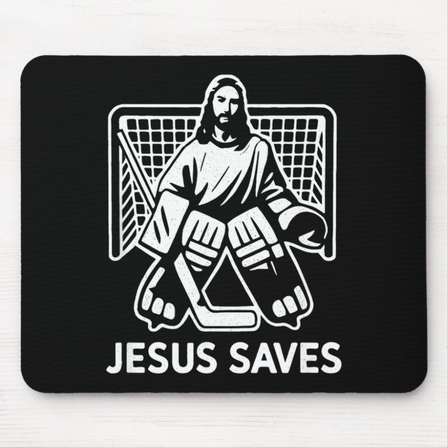 Hockey Goalie Goalkeeper Jesus Saves Christian Hoc Mouse Mat (Front)