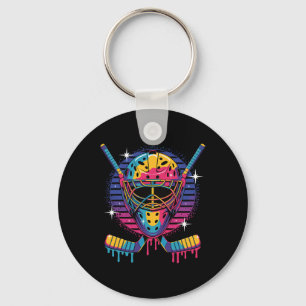 Hockey Goalie Mask Dripping Paint Vaporwave Drip H Key Ring