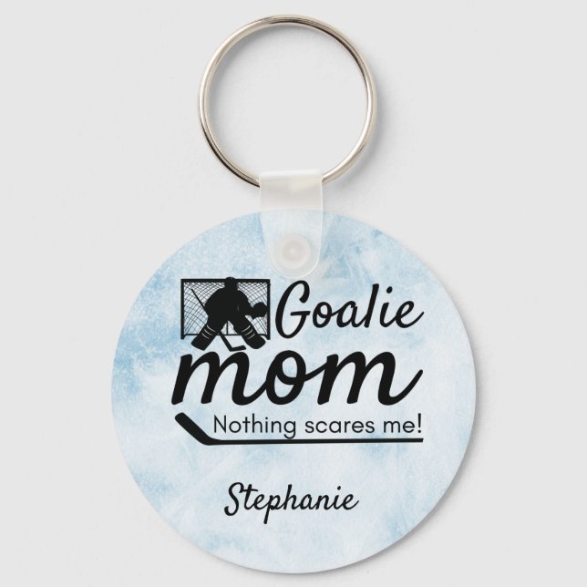 Hockey Goalie Mum Keychain not scared blue ice (Front)