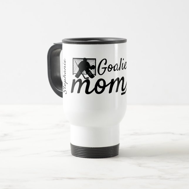 Hockey goalie mum travel mug nothing scares me (Front Left)