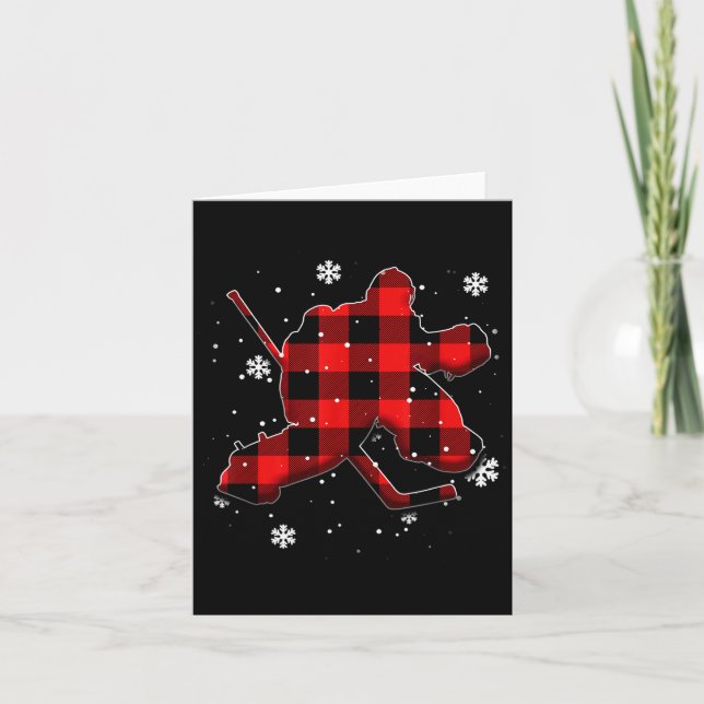 Hockey Goalie Plaid Christmas  Card (Front)
