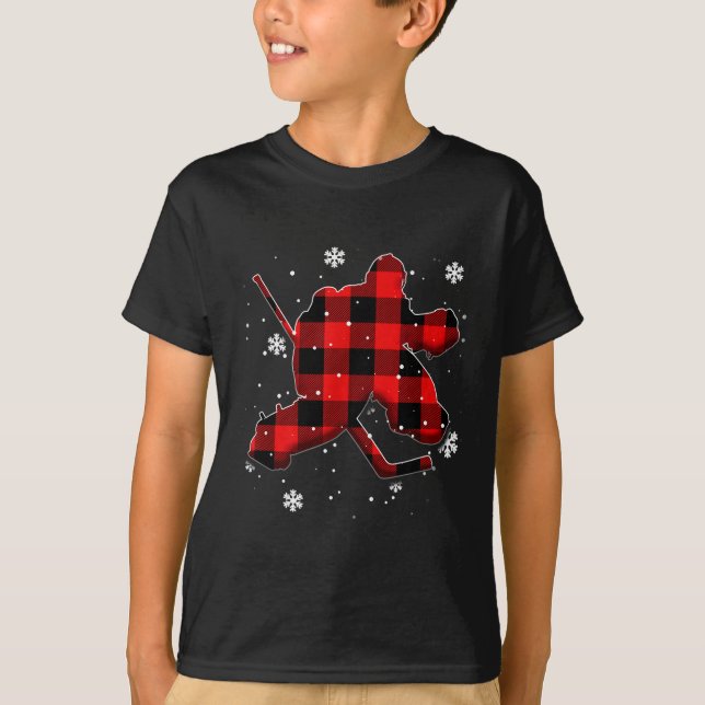 Hockey Goalie Plaid Christmas  T-Shirt (Front)