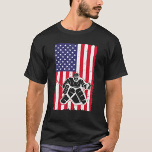 Hockey Goalie Retro US American Flag Women Men T-Shirt
