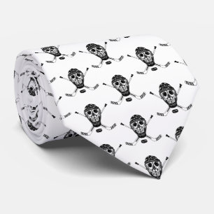 Hockey Goalie Skull and Sticks Tie