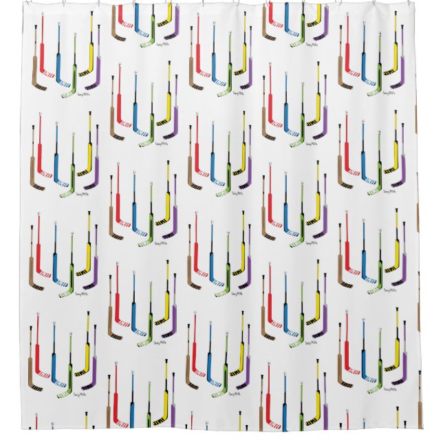 Hockey Goalie Sticks Colourful Shower Curtain (Front)