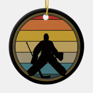 Hockey Goalie Sunset Silhouette Ceramic Tree Decoration