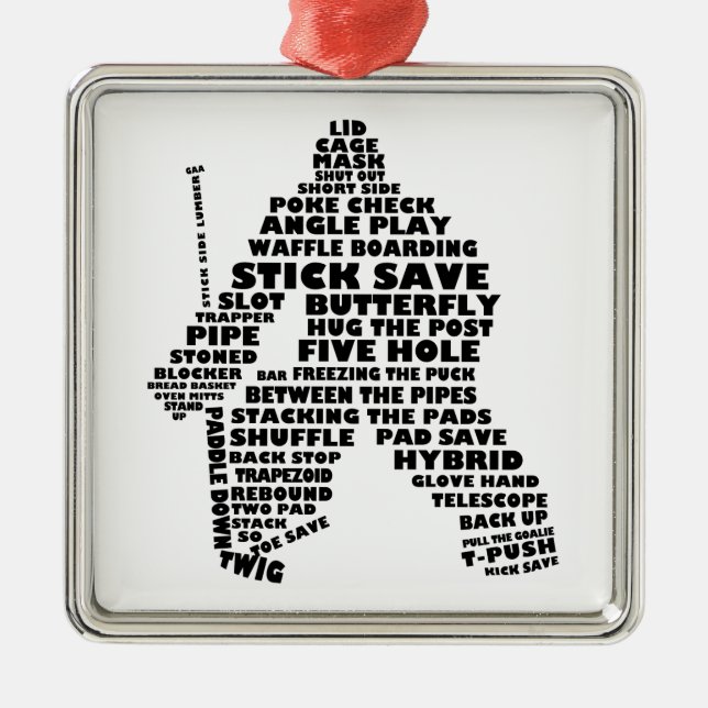 Hockey Goalie Text Art Metal Tree Decoration (Front)